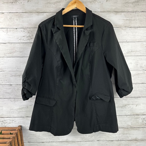 Torrid Stretch Blazer Womens Size 4 Studio Lexington Millennium Black Ruched - Picture 1 of 11
